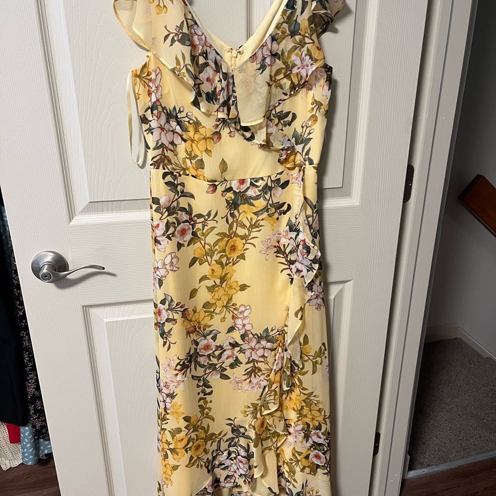 London Times Yellow Floral High Low Dress